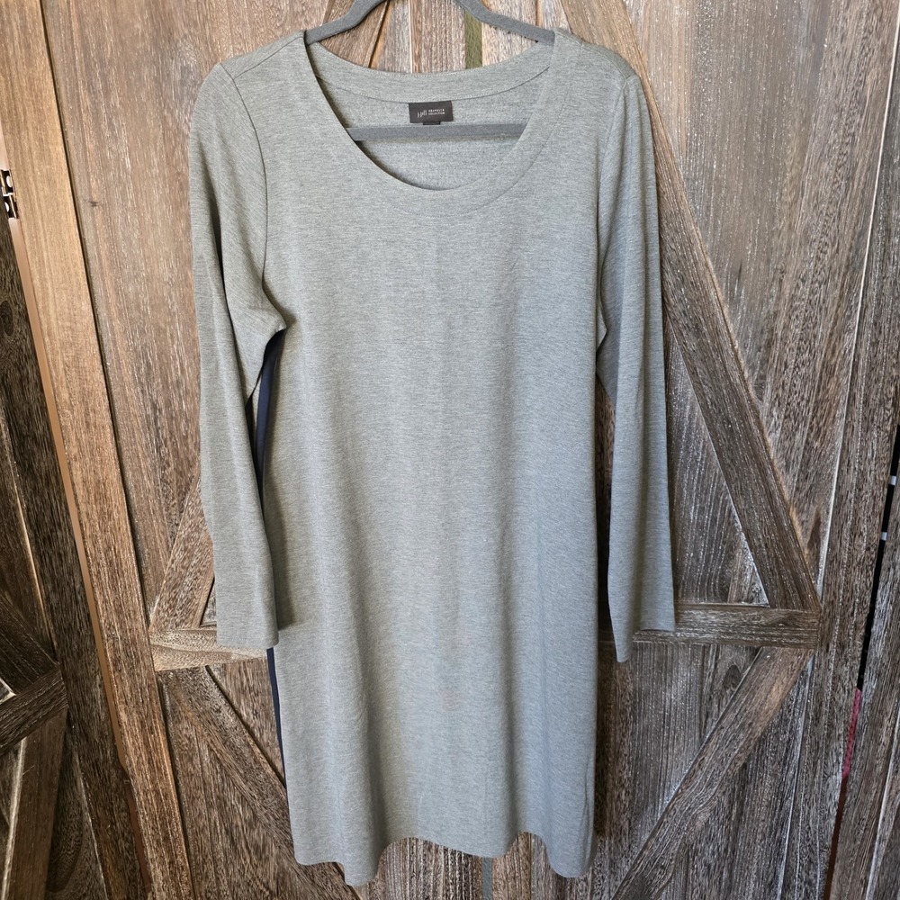 J. Jill‎ Dress Women's Size M Gray Navy Stripe Long Sleeve Stretch Scoop Neck